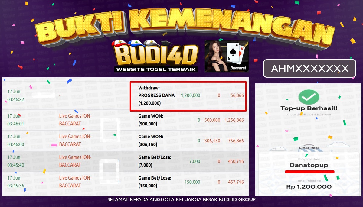 BUDI4D JACKPOT LIVECASINO ION CASINO BACCARAT Rp.1.200.000,- LUNAS