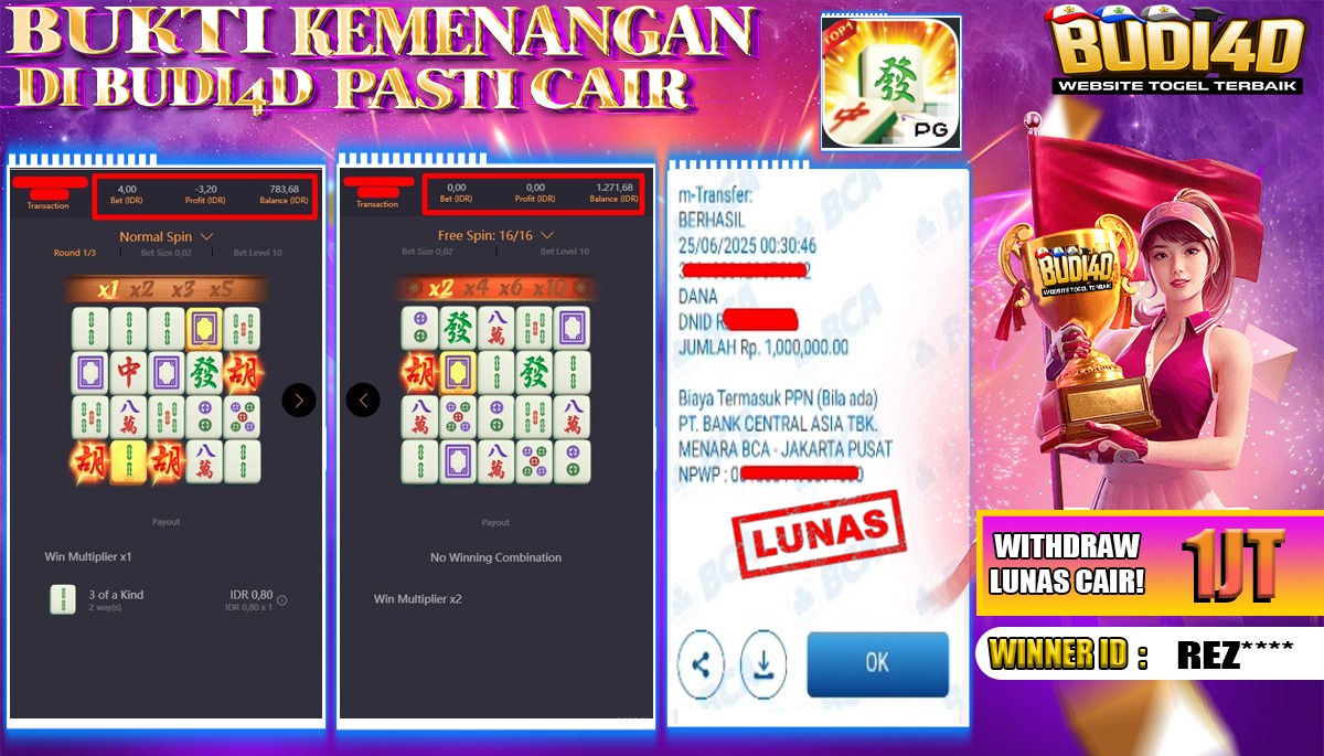 BUDI4D JACKPOT SLOT PG SOFT MAHJONG WAYS Rp.1.000.000,- LUNAS
