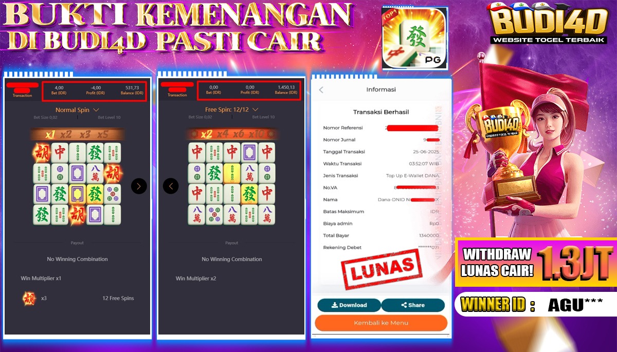 BUDI4D JACKPOT SLOT PG SOFT MAHJONG WAYS Rp.1.340.000,- LUNAS