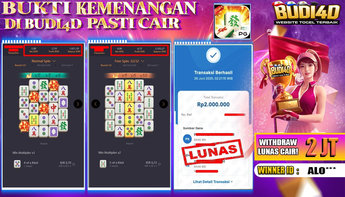 BUDI4D JACKPOT SLOT PGSOFT MAHJONG WAYS 2 Rp.2.000.000,- LUNAS