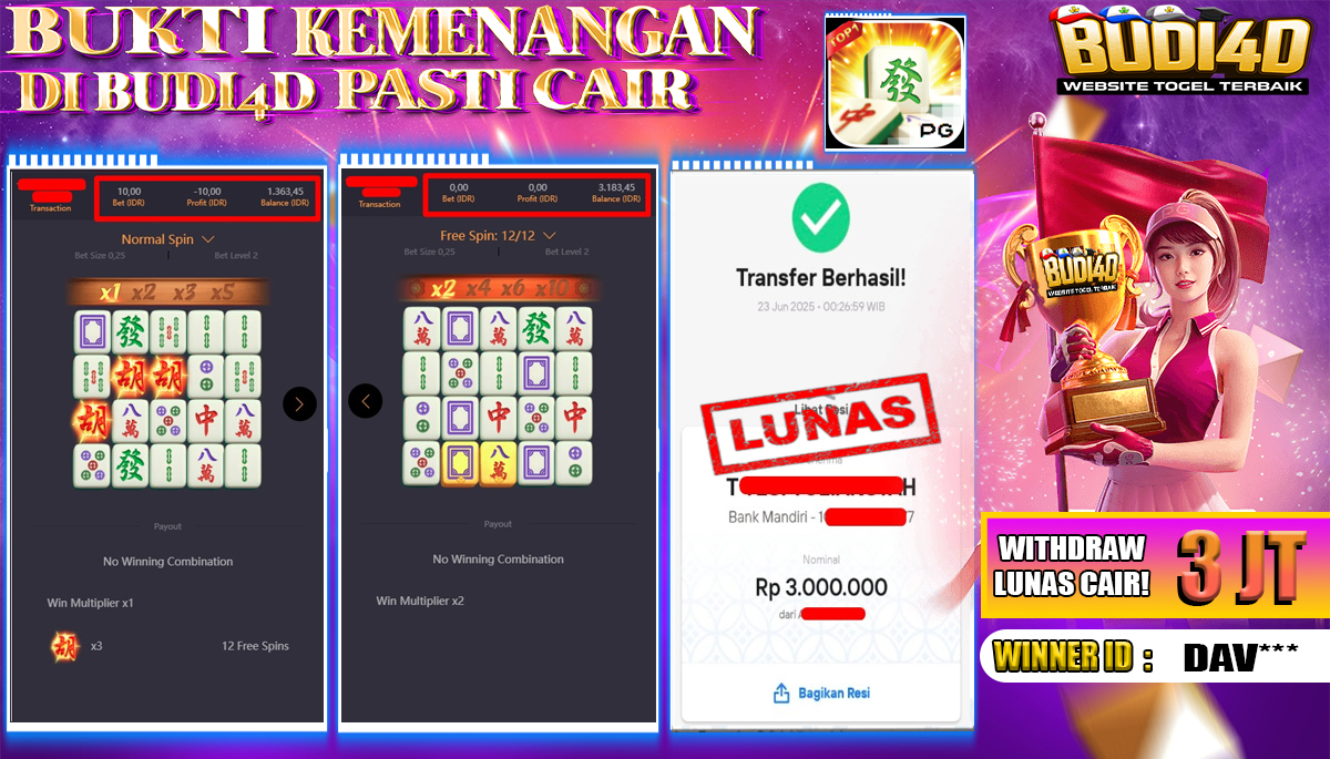 BUDI4D JACKPOT SLOT PGSOFT MAHJONG WAYS Rp.3.000.000,- LUNAS