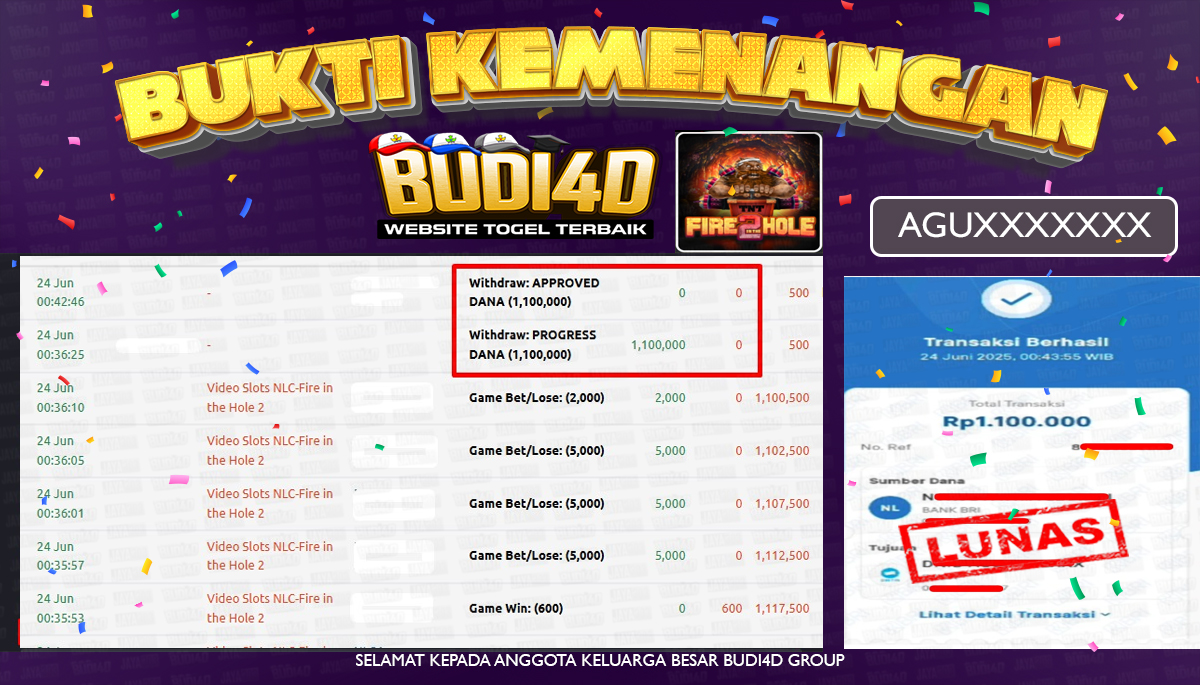 BUDI4D JACKPOT SLOT NO LIMIT CITY FIRE IN THE HOLE 2 Rp.1.100.000,- LUNAS