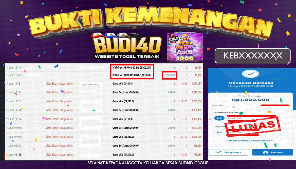 BUDI4D JACKPOT SLOT PRAGMATIC PLAY SUGAR RUSH 1000 Rp.1.002.000,- LUNAS