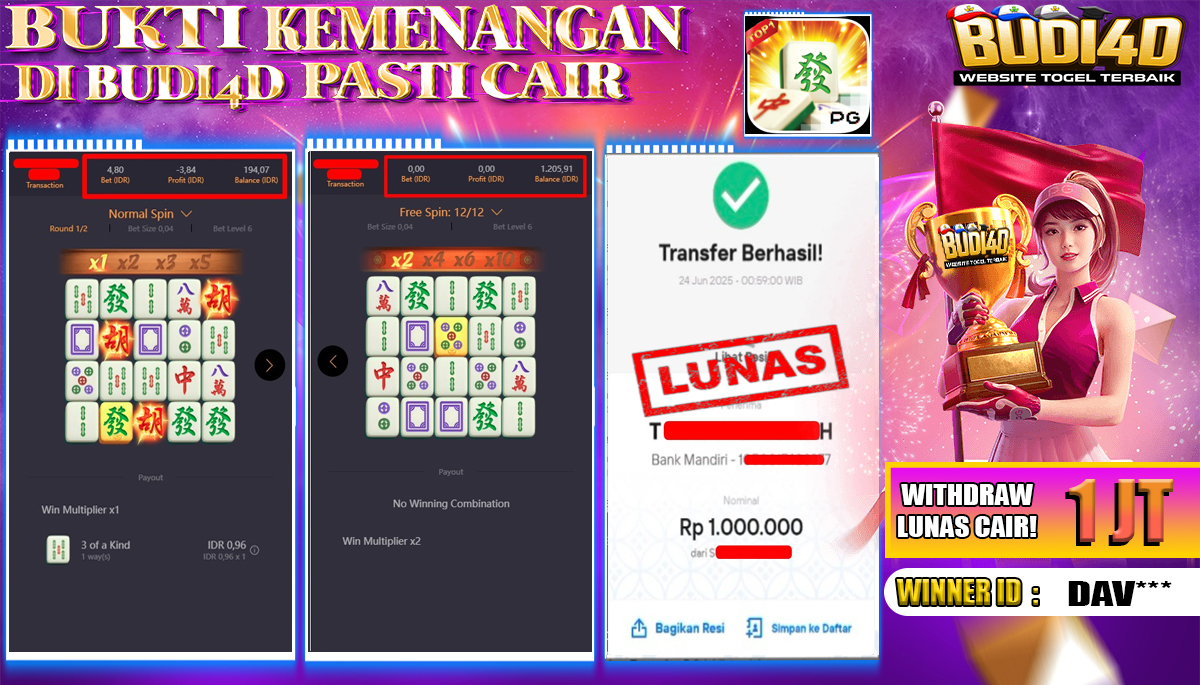 BUDI4D JACKPOT SLOT PG SOFT MAHJONG WAYS Rp.1.000.000,- LUNAS