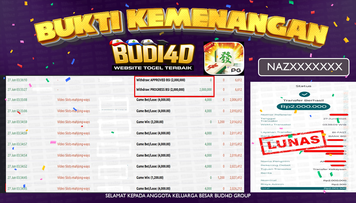 BUDI4D JACKPOT SLOT PGSOFT MAHJONG WAYS Rp.2.000.000,- LUNAS