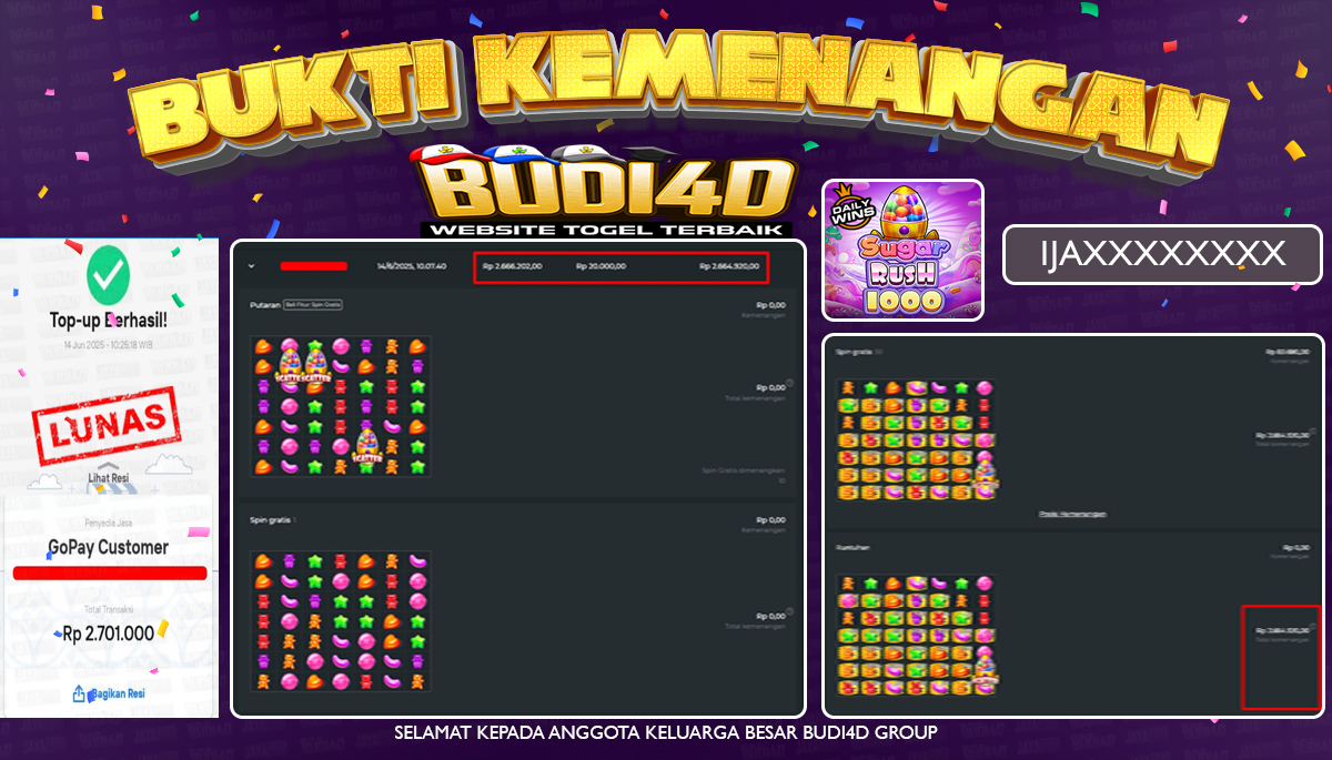 BUDI4D JACKPOT SLOT PRAGMATIC PLAY SUGAR RUSH 1000 Rp.2.701.000,- LUNAS