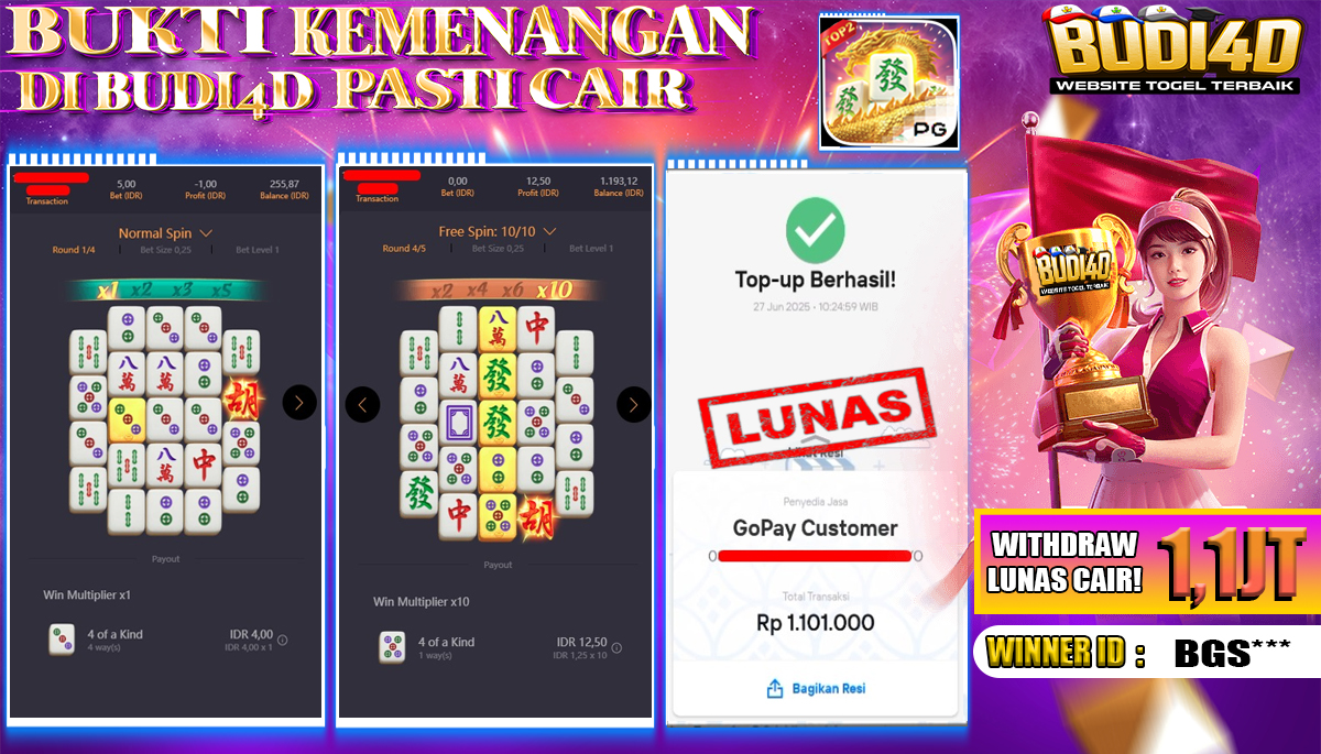 BUDI4D JACKPOT SLOT PGSOFT MAHJONG WAYS 2 Rp.1.100.000,- LUNAS
