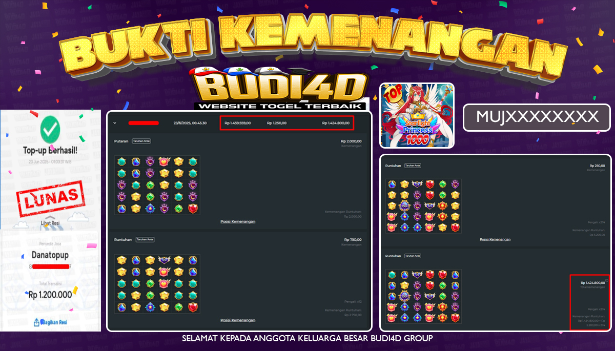 BUDI4D JACKPOT SLOT PRAGMATIC PLAY STARLIGHT PRINCESS 1000 Rp.1.200.000,- LUNAS