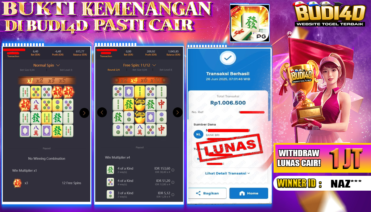BUDI4D JACKPOT SLOT PGSOFT MAHJONG WAYS Rp.1.004.000,- LUNAS