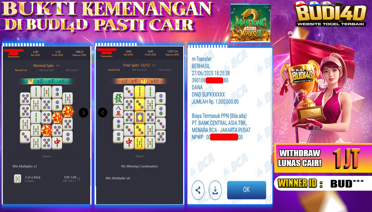 BUDI4D JACKPOT SLOT PGSOFT MAHJONG WAYS 2 Rp.1.000.000,- LUNAS