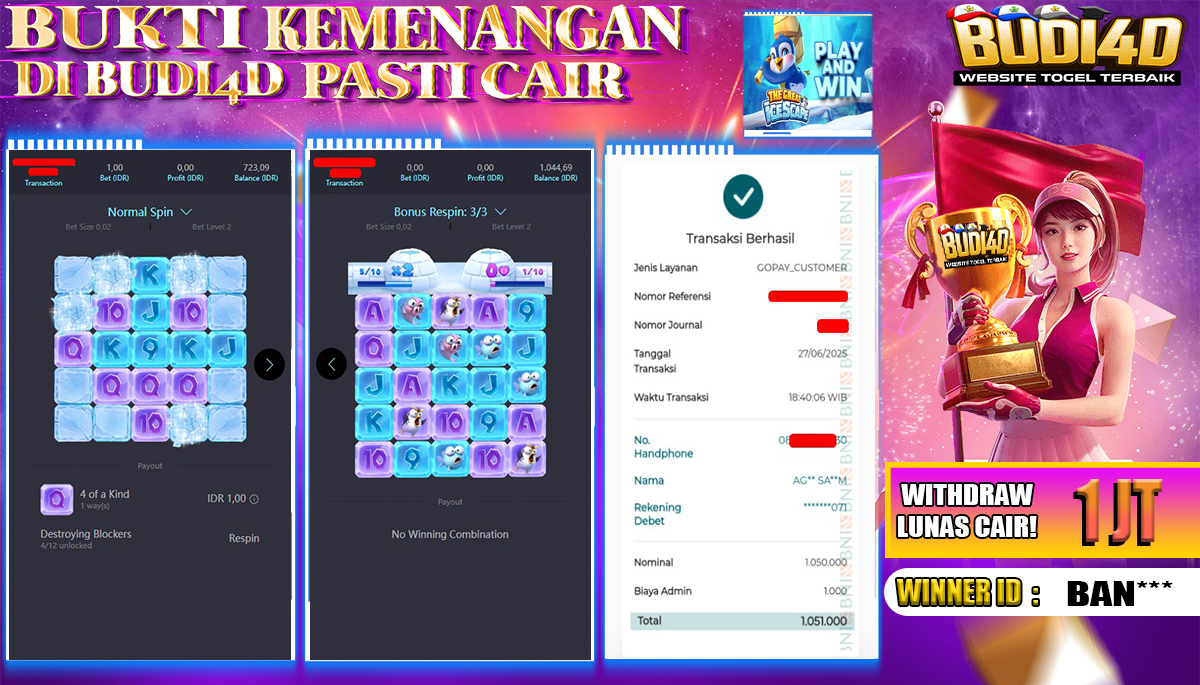 BUDI4D JACKPOT SLOT PGSOFT THE GREAT ICESCAPE Rp.1.050.000,- LUNAS