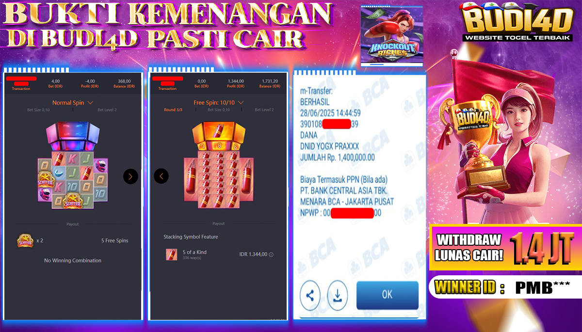 BUDI4D JACKPOT SLOT PGSOFT KNOCKOUT RICHES Rp.1.400.000,- LUNAS