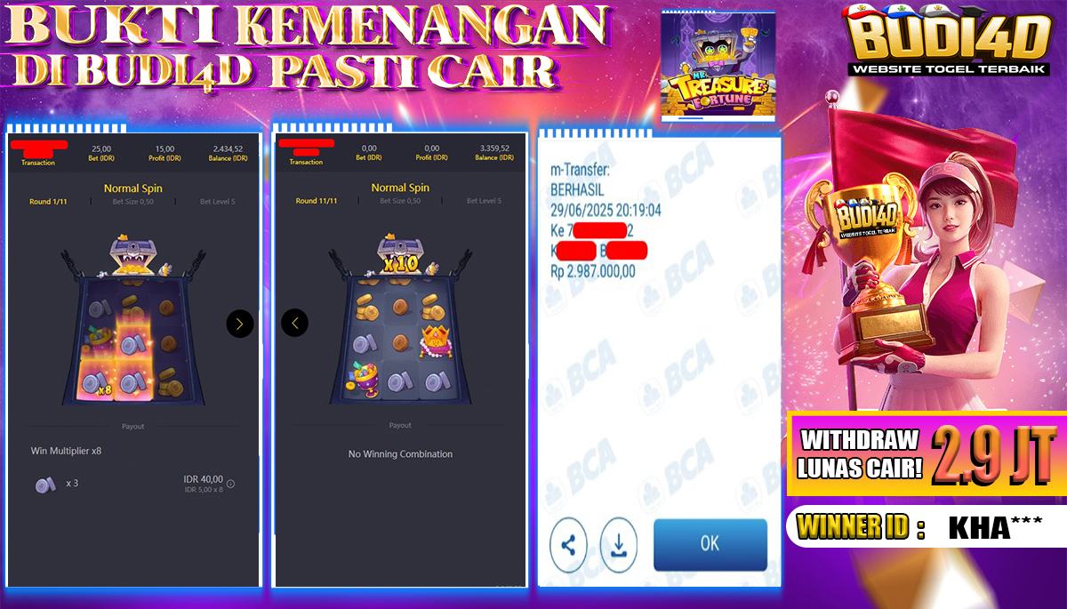 BUDI4D JACKPOT SLOT PGSOFT MR TREASURE FORTUNE Rp.2.987.000,- LUNAS