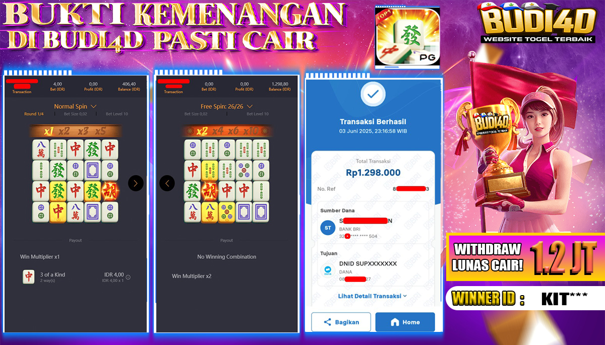 BUDI4D JACKPOT SLOT PGSOFT MAHJONG WAYS Rp.1.298.000,- LUNAS