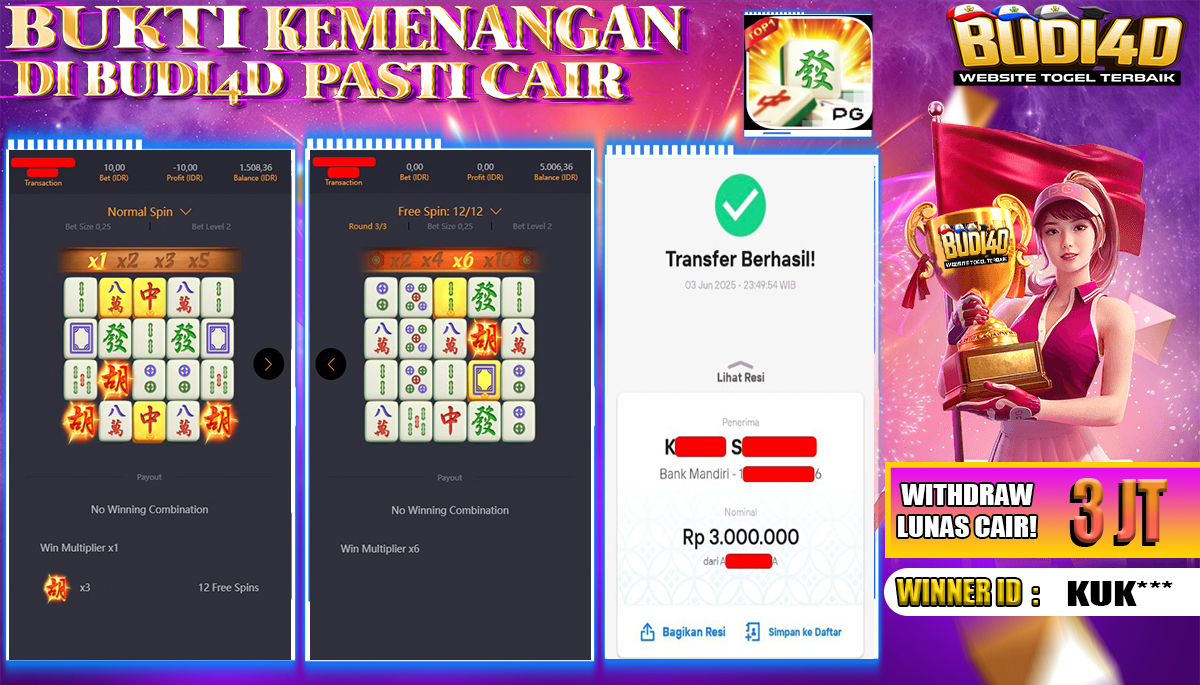 BUDI4D JACKPOT SLOT PGSOFT MAHJONG WAYS Rp.3.000.000,- LUNAS