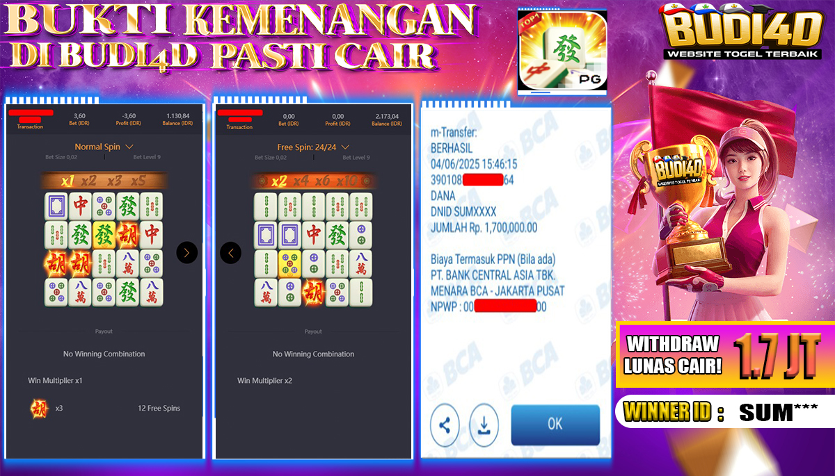 BUDI4D JACKPOT SLOT PGSOFT MAHJONG WAYS Rp.1.700.000,- LUNAS