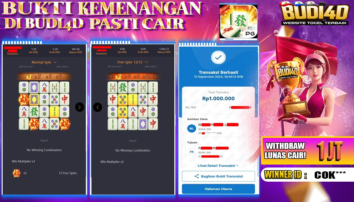 BUDI4D JACKPOT SLOT PGSOFT MAHJONG WAYS Rp.1.000.000,- LUNAS