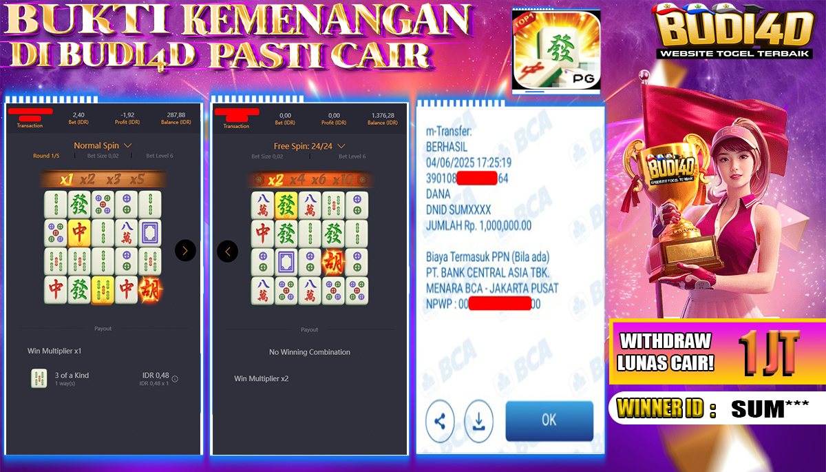 BUDI4D JACKPOT SLOT PGSOFT MAHJONG WAYS Rp.1.000.000,- LUNAS