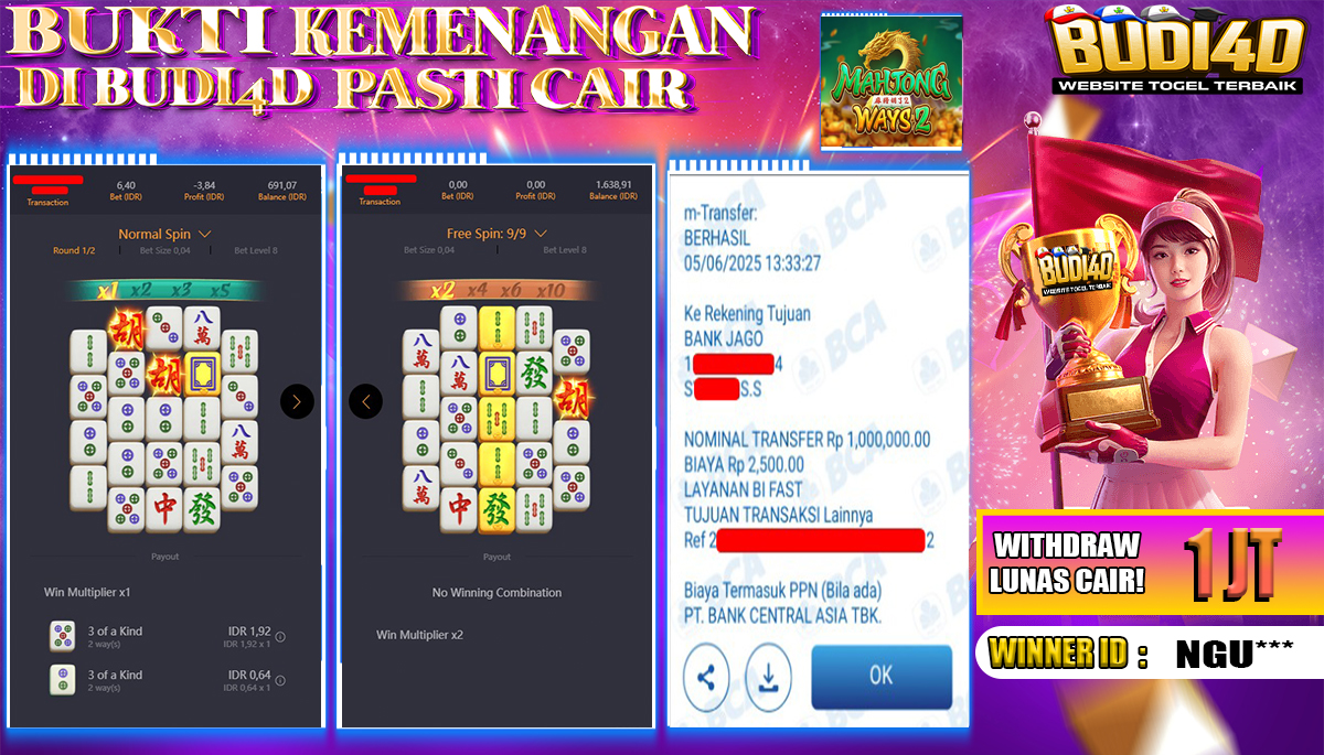BUDI4D JACKPOT SLOT PGSOFT MAHJONG WAYS 2 Rp.1.000.000,- LUNAS