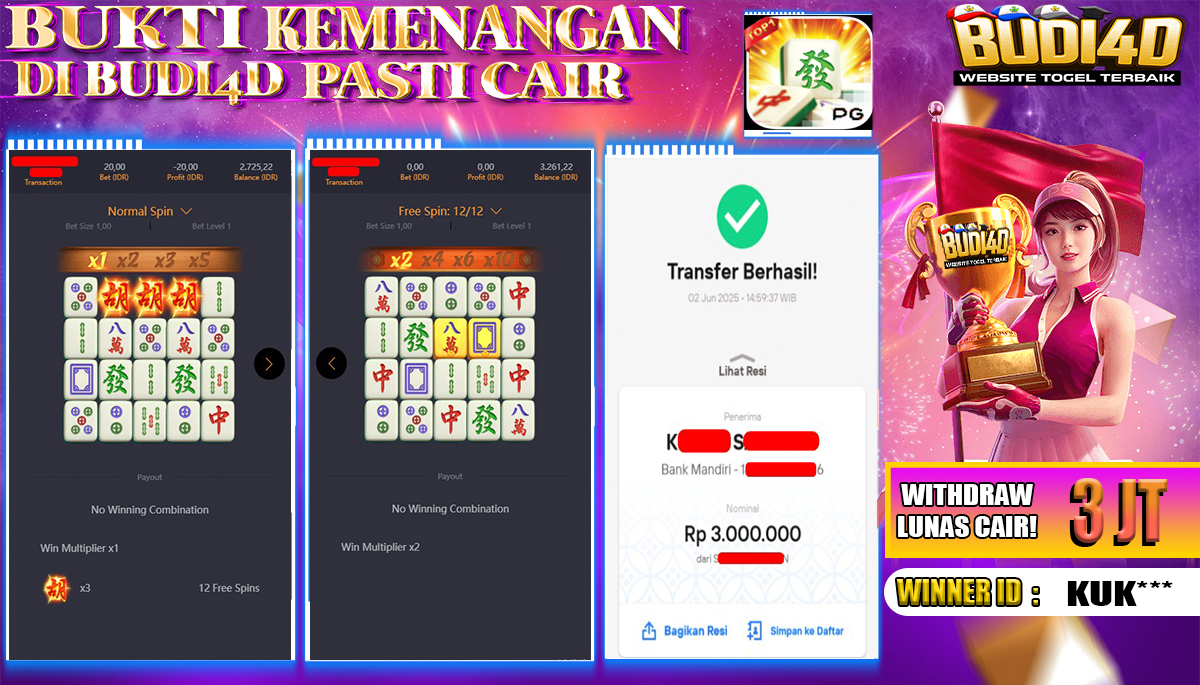BUDI4D JACKPOT SLOT PGSOFT MAHJONG WAYS Rp.3.000.000,- LUNAS