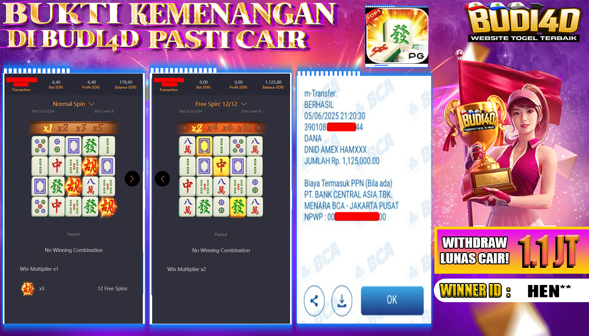 BUDI4D JACKPOT SLOT PGSOFT MAHJONG WAYS Rp.1.125.000,- LUNAS