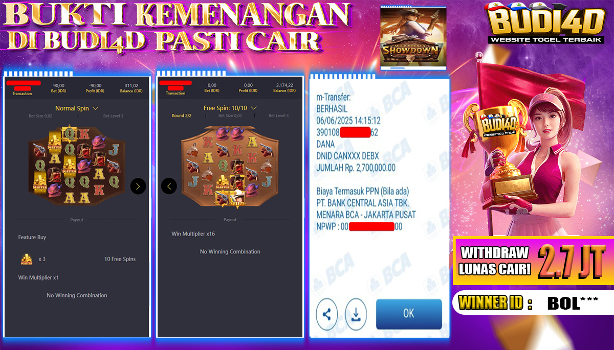 BUDI4D JACKPOT SLOT PGSOFT WILD BOUNTY SHOWDOWN Rp.2.700.000,- LUNAS