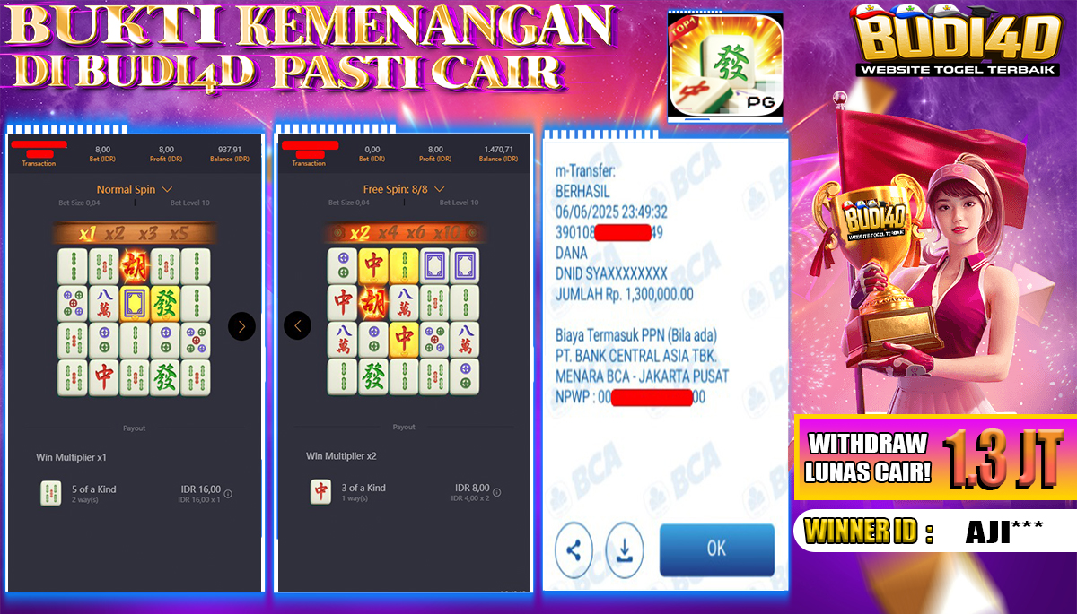 BUDI4D JACKPOT SLOT PGSOFT MAHJONG WAYS Rp.1.300.000,- LUNAS