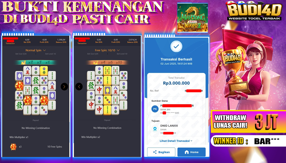 BUDI4D JACKPOT SLOT PGSOFT MAHJONG WAYS 2 Rp.3.000.000,- LUNAS