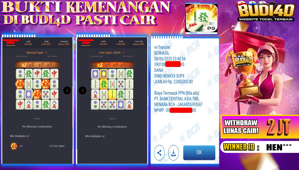 BUDI4D JACKPOT SLOT PGSOFT MAHJONG WAYS Rp.2.000.000,- LUNAS