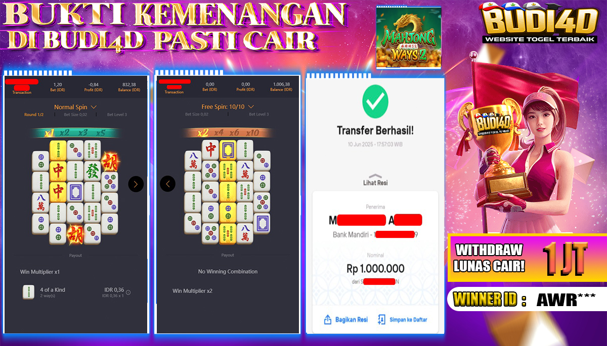 BUDI4D JACKPOT SLOT PGSOFT MAHJONG WAYS 2 Rp.1.000.000,- LUNAS