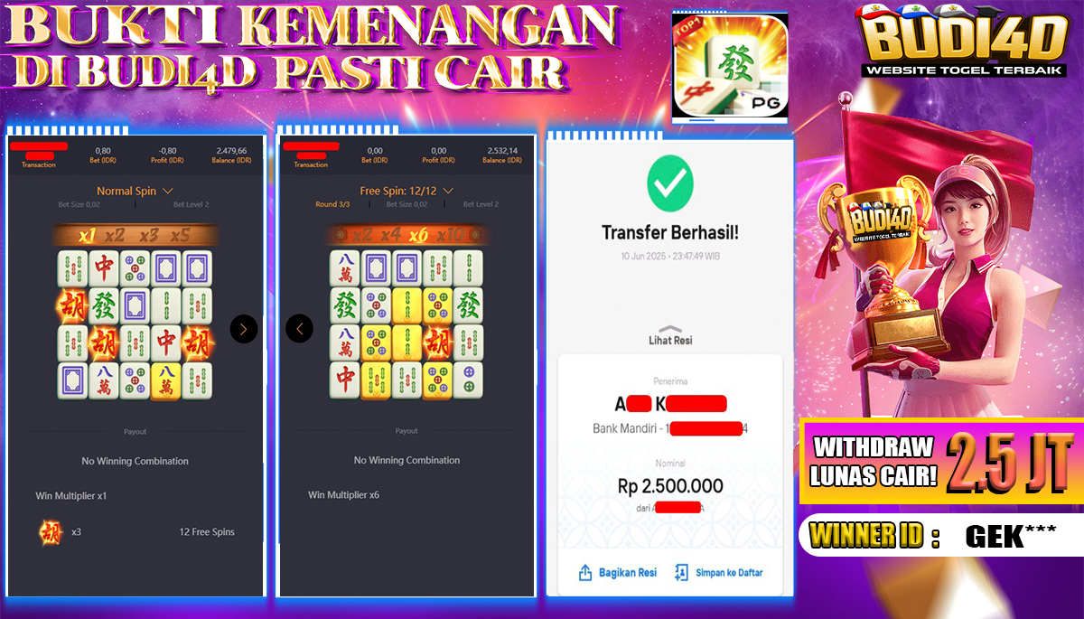 BUDI4D JACKPOT SLOT PGSOFT MAHJONG WAYS Rp.2.500.000,- LUNAS