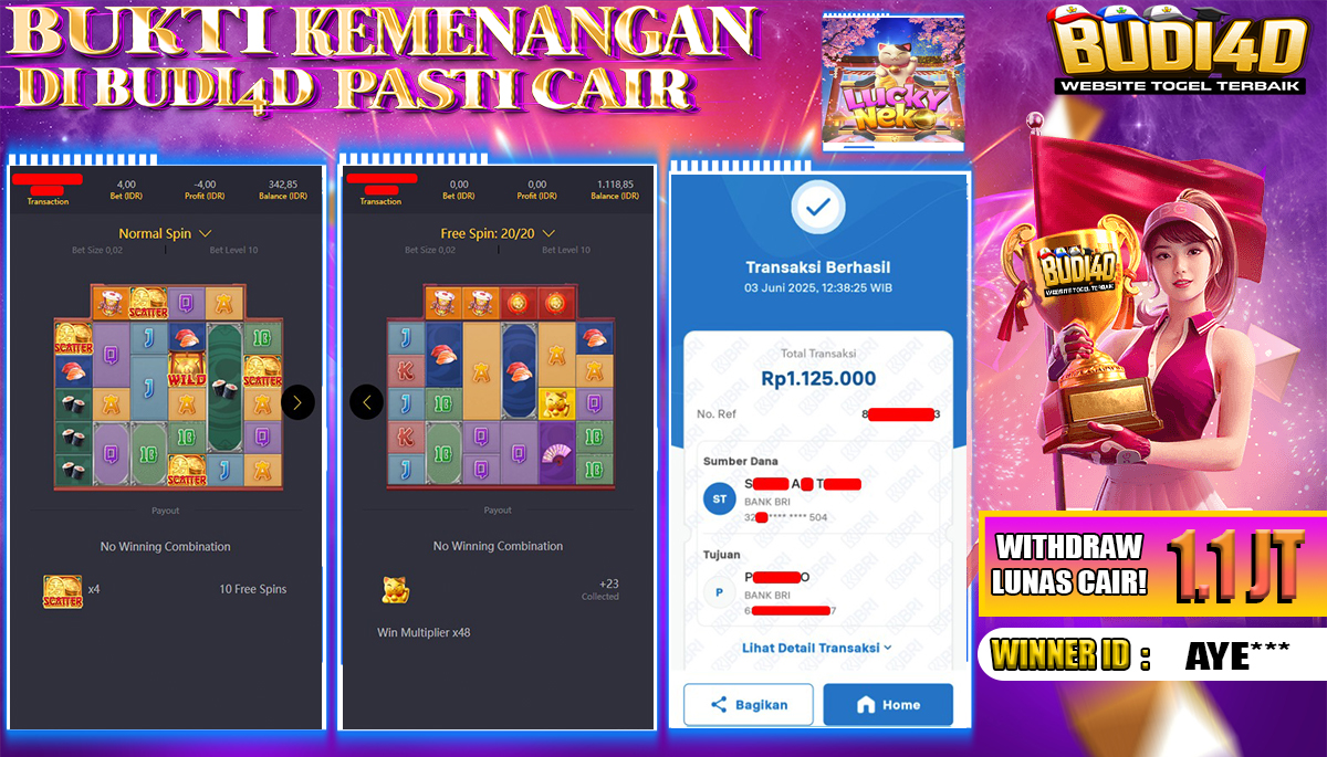 BUDI4D JACKPOT SLOT PGSOFT LUCKY NEKO Rp.1.125.000,- LUNAS