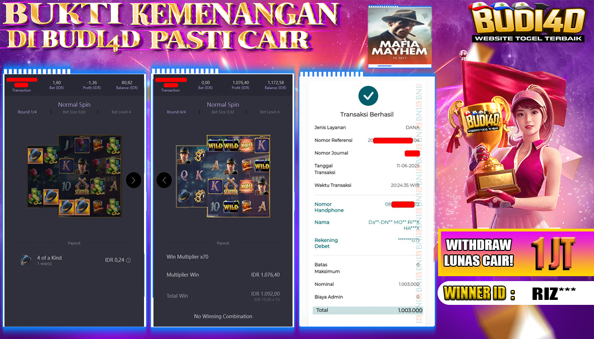 BUDI4D JACKPOT SLOT PGSOFT MAFIA MAYHEM Rp.1.003.000,- LUNAS