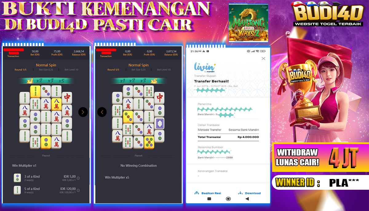BUDI4D JACKPOT SLOT PGSOFT MAHJONG WAYS 2 Rp.4.000.000,- LUNAS