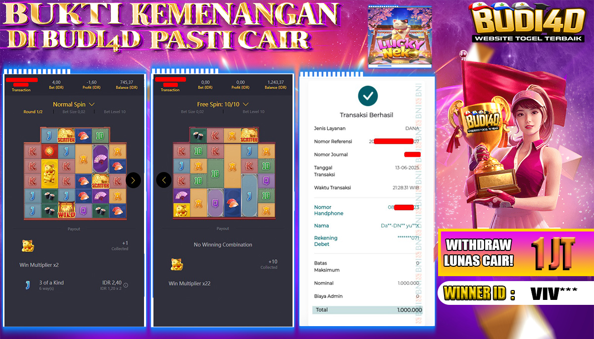 BUDI4D JACKPOT SLOT PGSOFT LUCKY NEKO Rp.1.000.000,- LUNAS