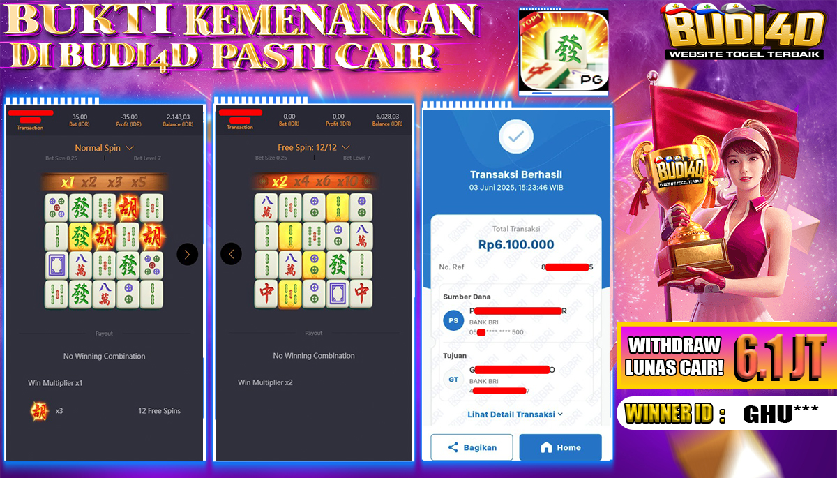 BUDI4D JACKPOT SLOT PGSOFT MAHJONG WAYS Rp.6.100.000,- LUNAS