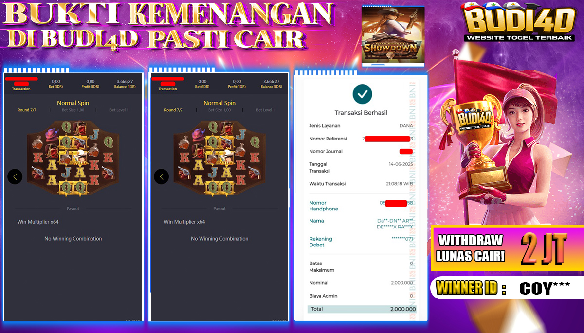 BUDI4D JACKPOT SLOT PGSOFT WILD BOUNTY SHOWDOWN Rp.2.000.000,- LUNAS