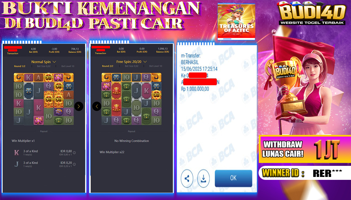 BUDI4D JACKPOT SLOT PGSOFT TREASUR OF AZTEC Rp.1.000.000,- LUNAS