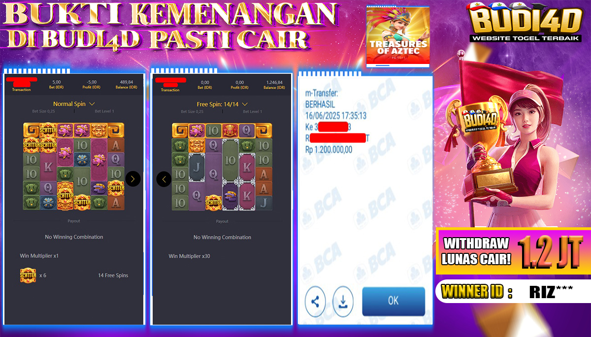 BUDI4D JACKPOT SLOT PGSOFT TREASURES OF AZTEC Rp.1.200.000,- LUNAS