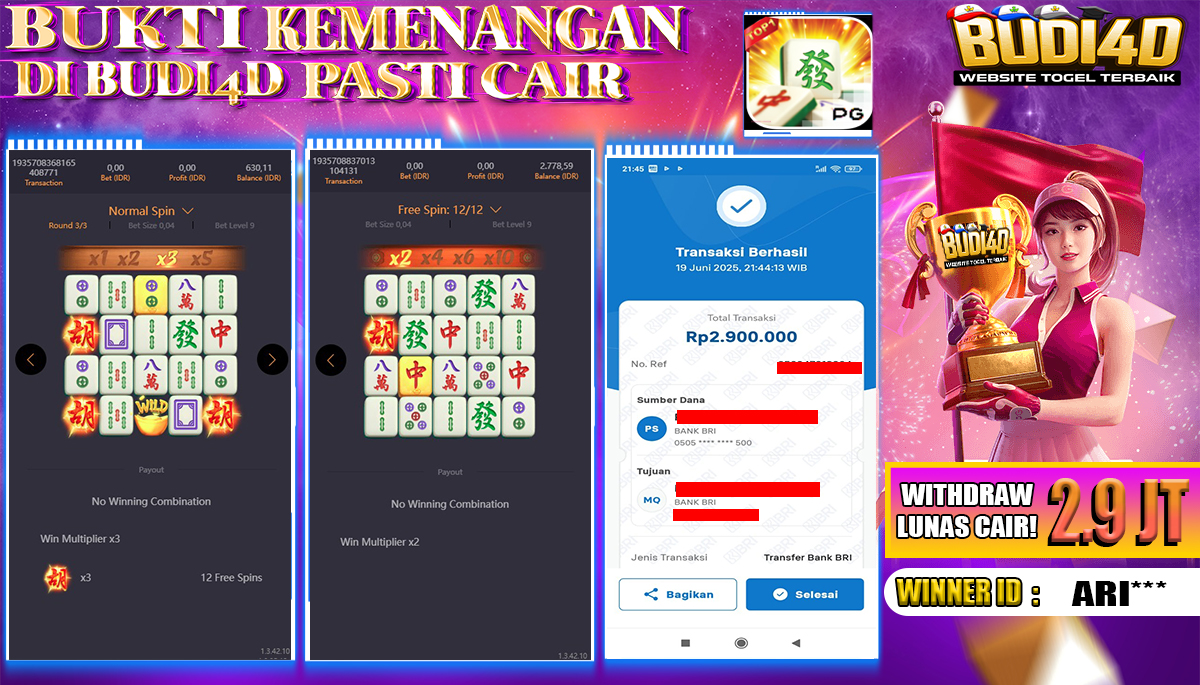 BUDI4D JACKPOT SLOT PGSOFT MAHJONG WAYS Rp.2.900.000,- LUNAS