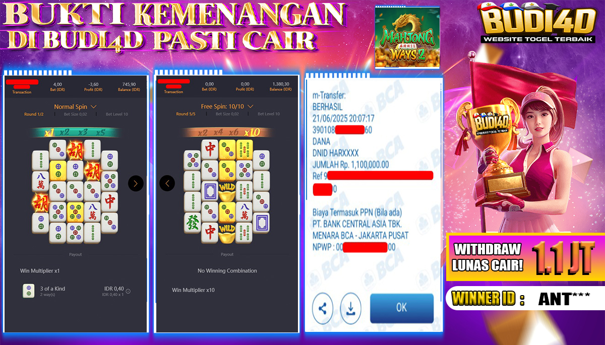 BUDI4D JACKPOT SLOT PGSOFT MAHJONG WAYS 2 Rp.1.100.000,- LUNAS