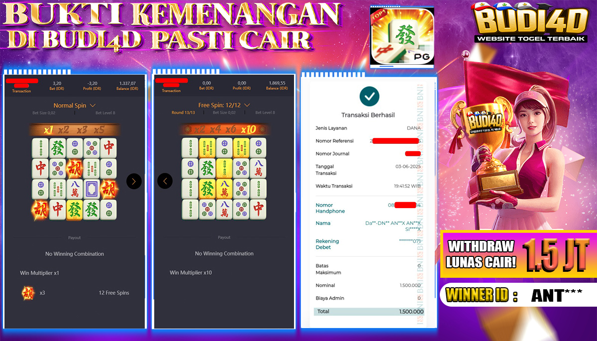 BUDI4D JACKPOT SLOT PGSOFT MAHJONG WAYS Rp.1.500.000,- LUNAS