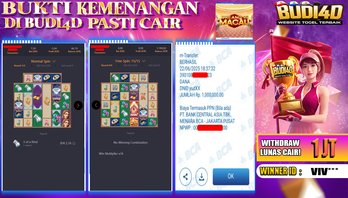 BUDI4D JACKPOT SLOT PGSOFT DREAMS OF MACAU Rp.1.000.000,- LUNAS
