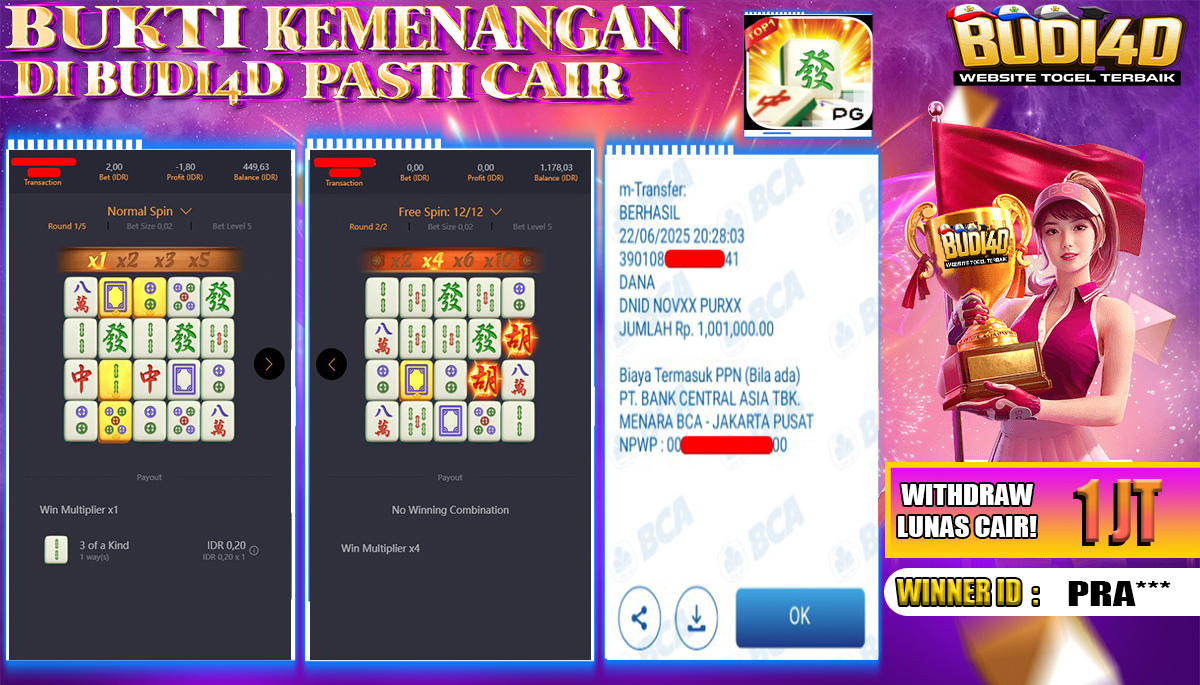 BUDI4D JACKPOT SLOT PGSOFT MAHJONG WAYS Rp.1.001.000,- LUNAS