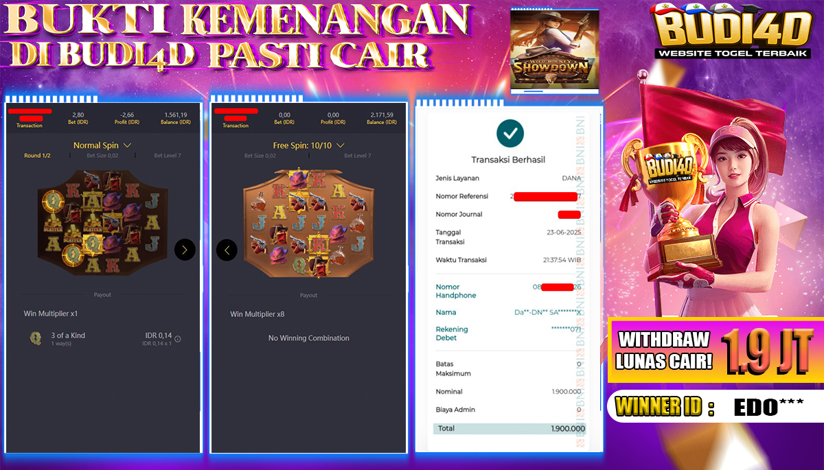 BUDI4D JACKPOT SLOT PGSOFT WILD BOUNTY SHOWDOWN Rp.1.900.000,- LUNAS