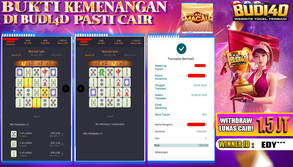 BUDI4D JACKPOT SLOT PGSOFT MAHJONG WAYS Rp.1.500.000,- LUNAS