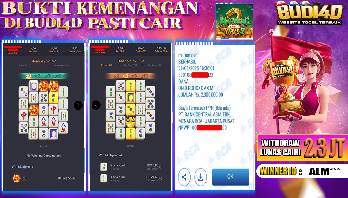 BUDI4D JACKPOT SLOT PGSOFT MAHJONG WAYS 2 Rp.2.300.000,- LUNAS