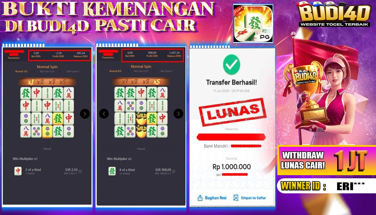 BUDI4D JACKPOT SLOT PGSOFT MAHJONG WAYS Rp.1.000.000,- LUNAS