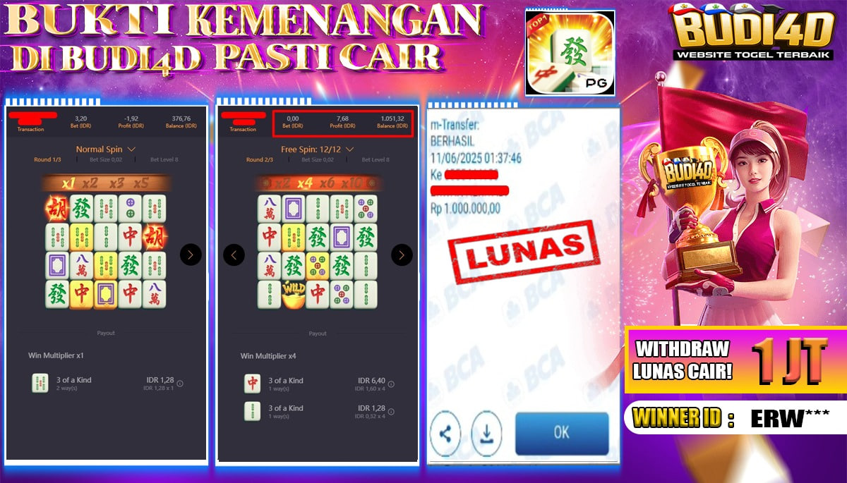 BUDI4D JACKPOT SLOT PGSOFT MAHJONG WAYS Rp.1.000.000,- LUNAS