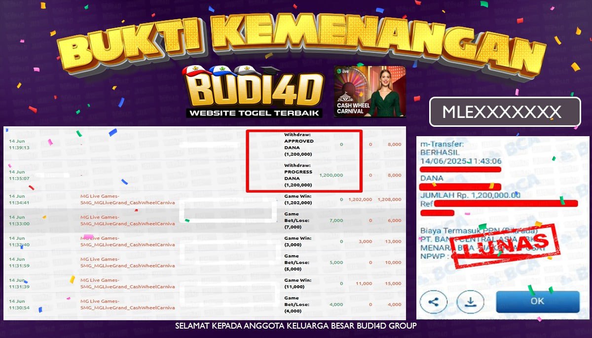 BUDI4D JACKPOT SLOT LIVE CASINO CASH WHEEL CARNIVAL Rp.1.200.000,- LUNAS